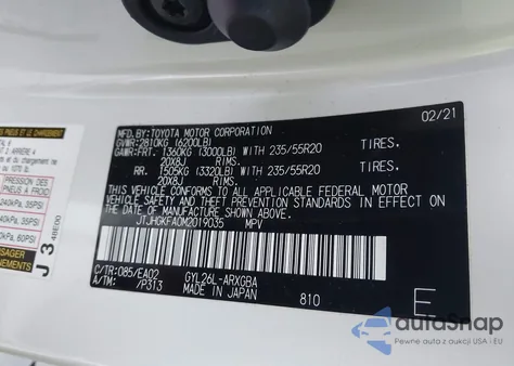 2021 Lexus Rx 450Hl z USA, uszkodzony, nr VIN JTJHGKFA0M2019035